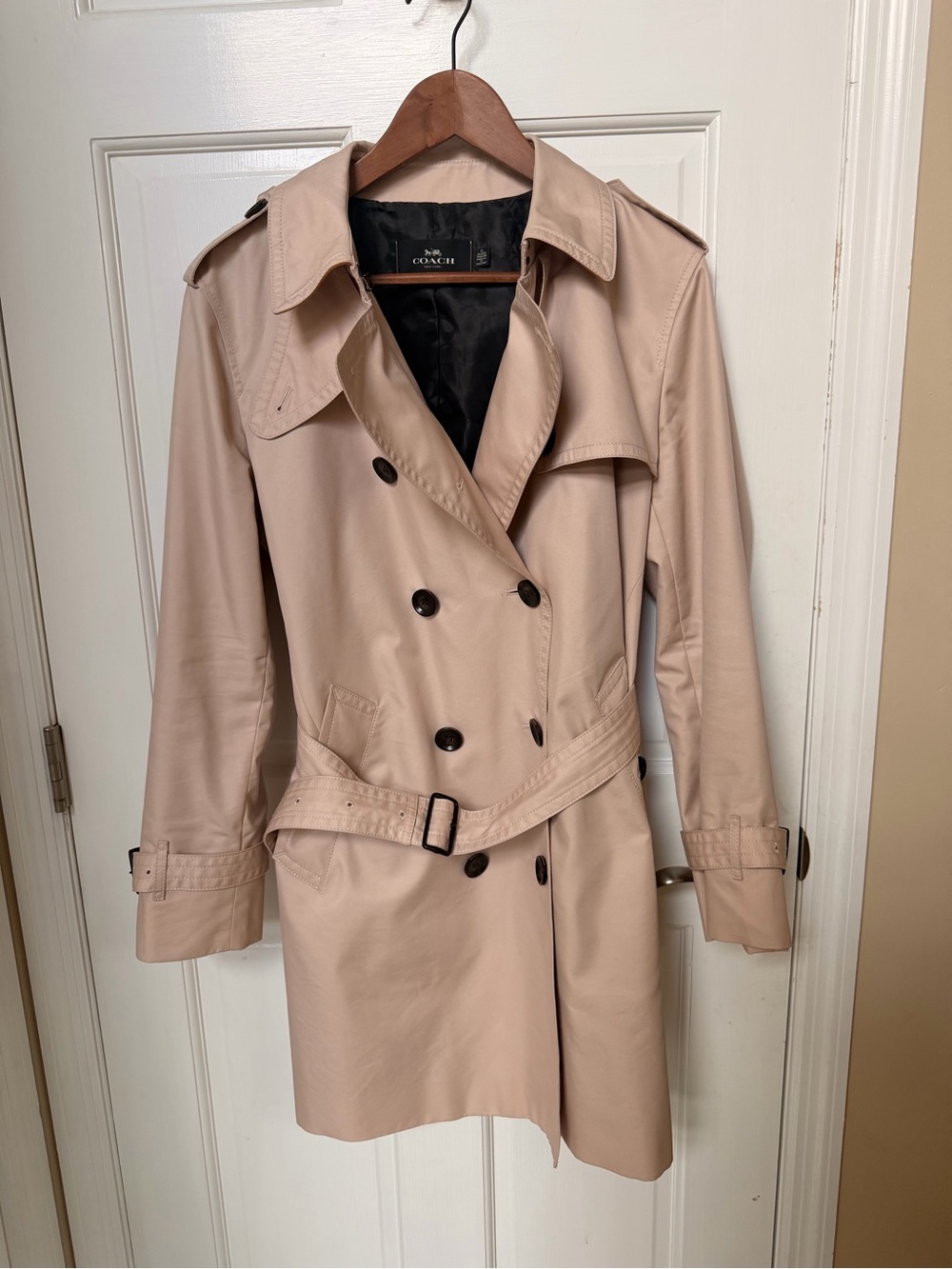 Coach Women's Double-Breasted short Trench Coat funnel neck